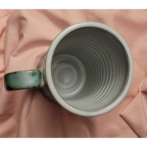 Terracotta Art Pottery Sea Green Mug with White Sea Serpent Swirl - Picture 5 of 8